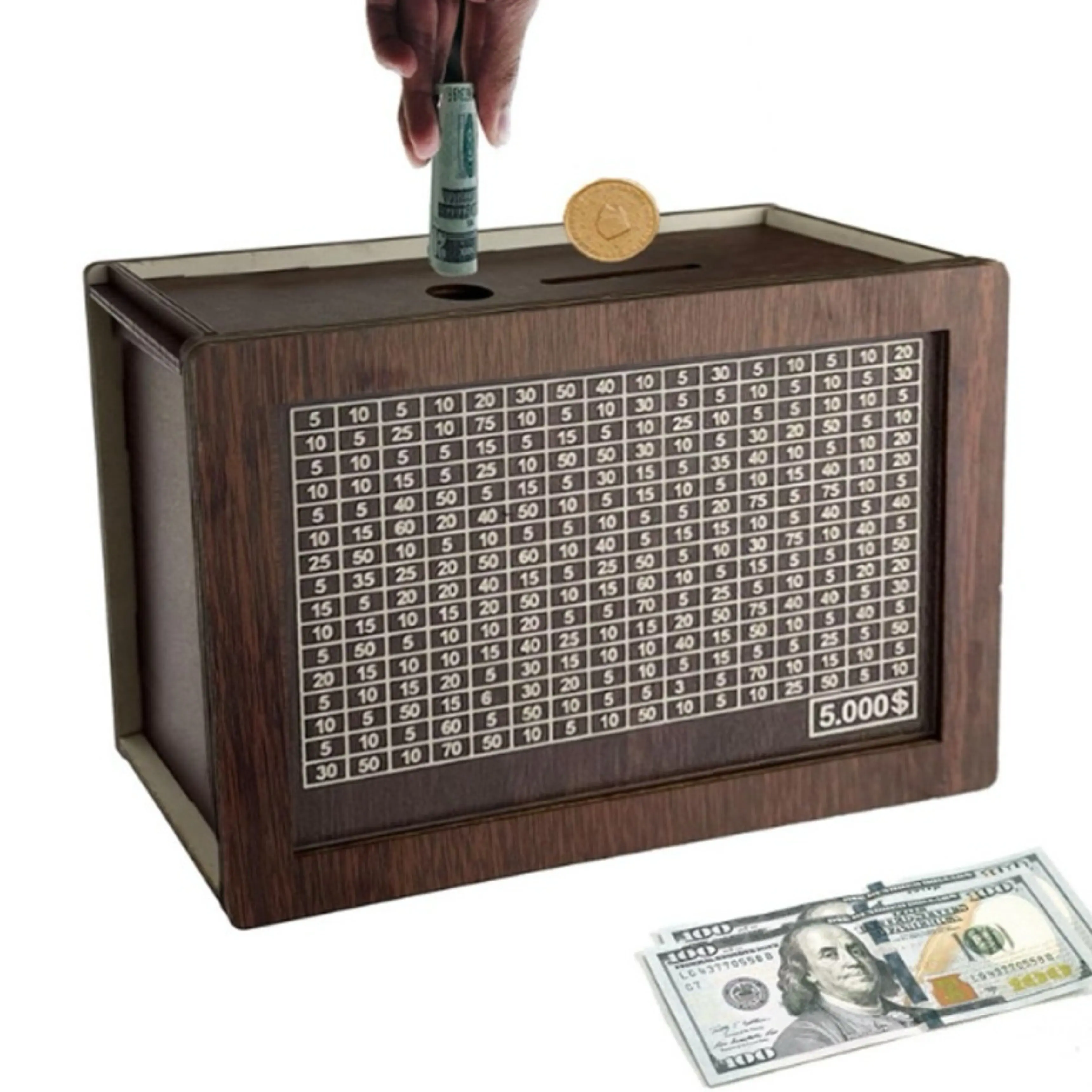 €1000 Money Box Wooden DIY Piggy Bank Safe Deposit Box Savings Box Challenge cash storage box