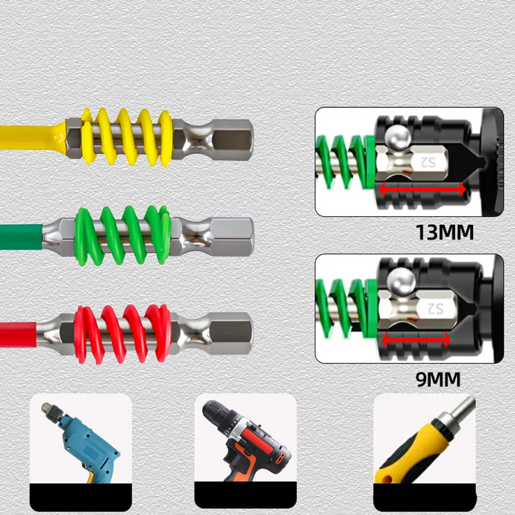 Spring Screwdriver Bit Set With Anti-Slip Grip And Flexible Mechanism, Compatible With 6.35mm Electric Drill Carbide Tips