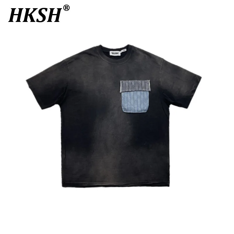 HKSH Men's Tide Niche Original Design Pure Cotton Short Sleeve T-shirts Summer New Patchwork Pocket Tees Loose Tie Dyed HK1586