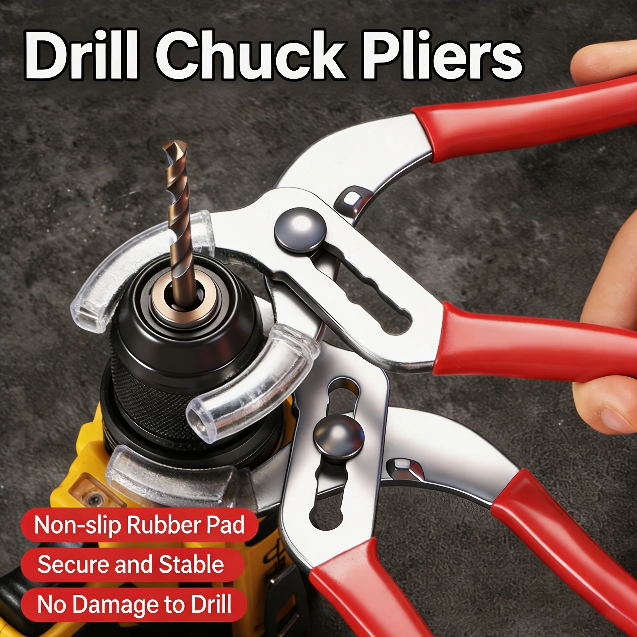 Drill Chuck Pliers with Soft Rubber Pad, Non-Slip Adjustable Water Pump Pliers Tool for Drill & Plumbing