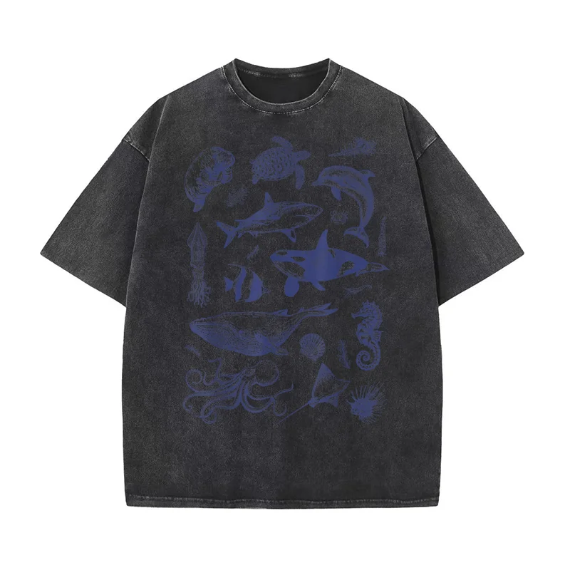 

Ocean Wildlife Vintage Shark Turtle Octopus Graphic Tees T-shirt Men's Tee Shirt Short Sleeve Male Clothes Fashion