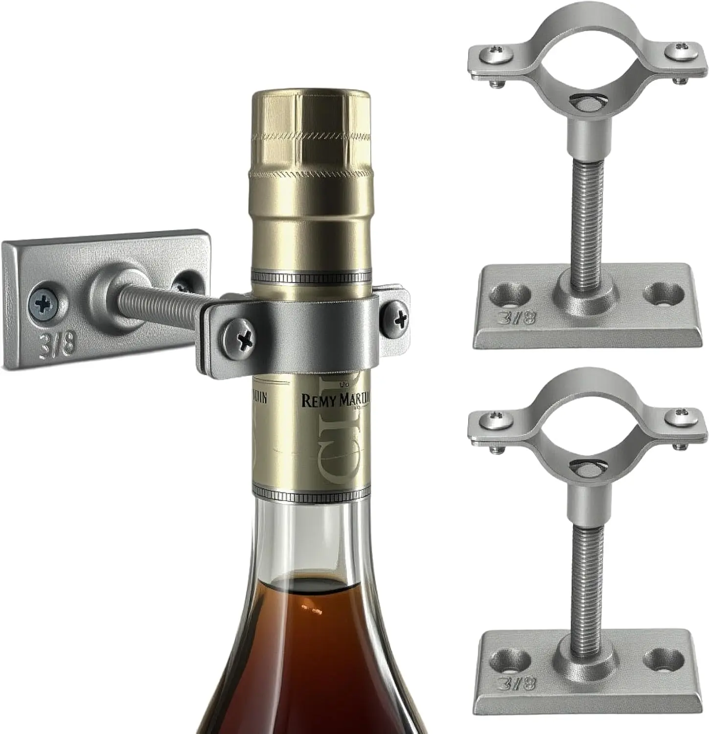 Wall Mount Wine Bottle Holder, Industrial Silver, Set of 2, Easy Install