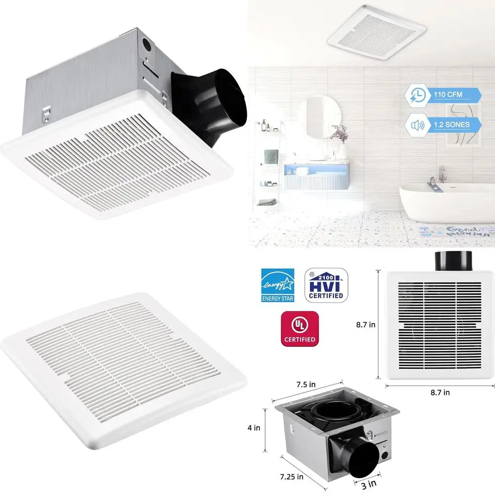 

Energy-Efficient Ceiling Mount Bathroom Vent, 110CM, 1.2 Sone, Quiet Operation, No Attic Access Needed