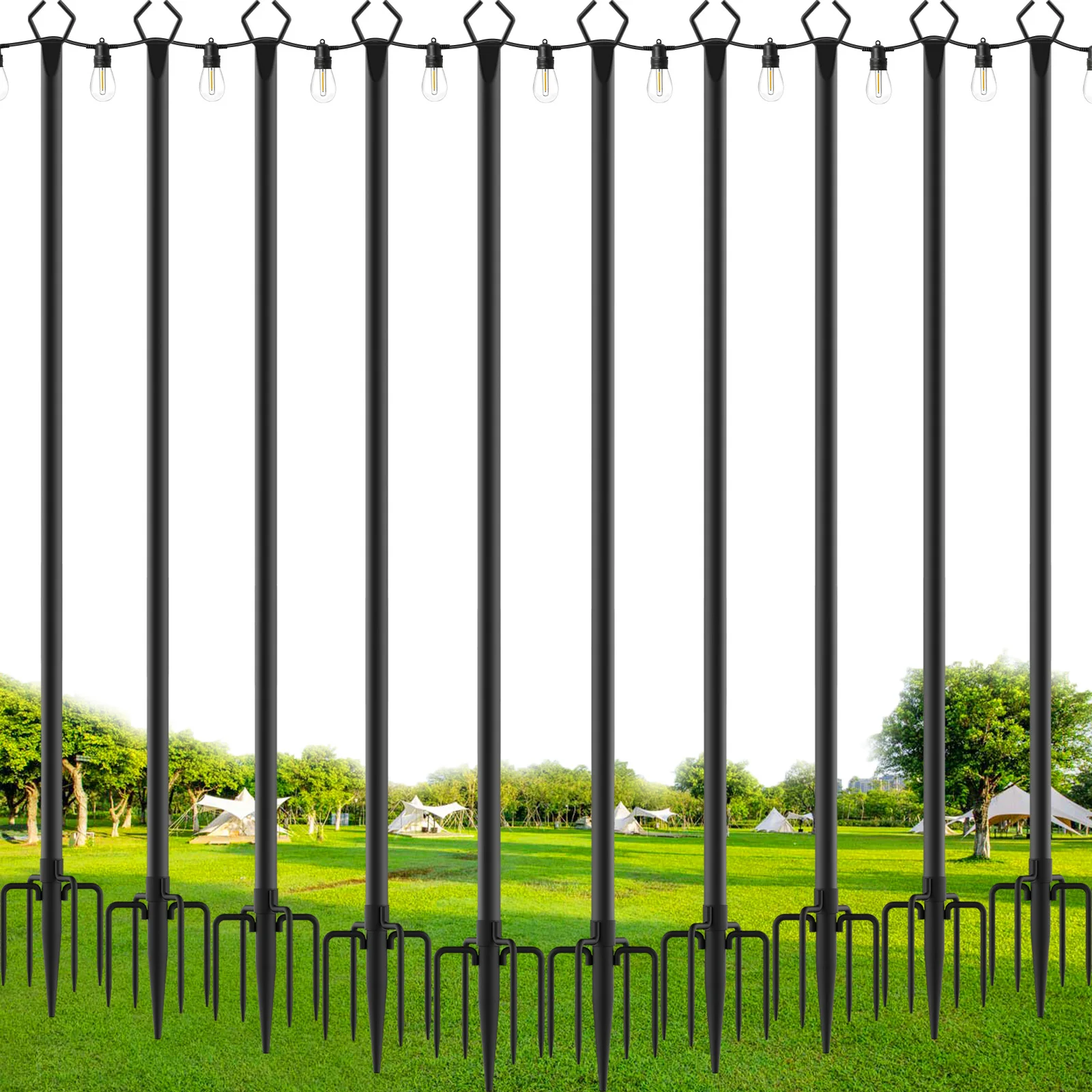 10 Pack String Light Poles for Outside, 120inch &10FT Thickened Metal Christmas Lights Hanger Pole Outdoor with Fork, Lighting Hanging Post Accessories for Patio Decor Garden Backyard Yard Outside Decorations