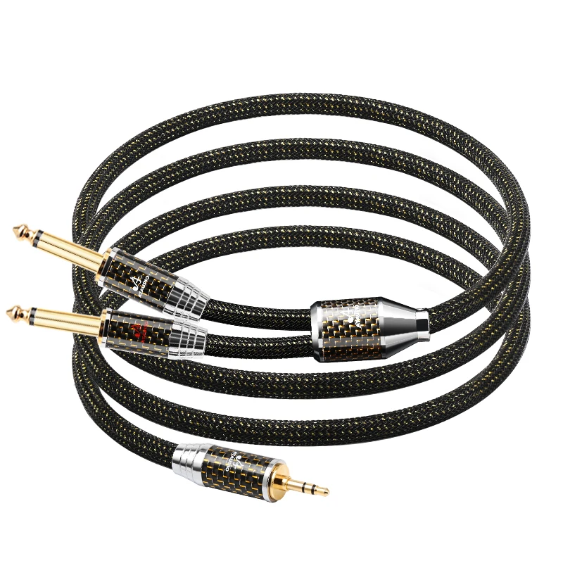 ATAUDIO HiFi 3,5 mm auf Doppel 6,35 mm Audiokabel Hochwertiges OCC vergoldetes 3,5 auf Dual 6,5TS Kabel für Telefonverstärker 3