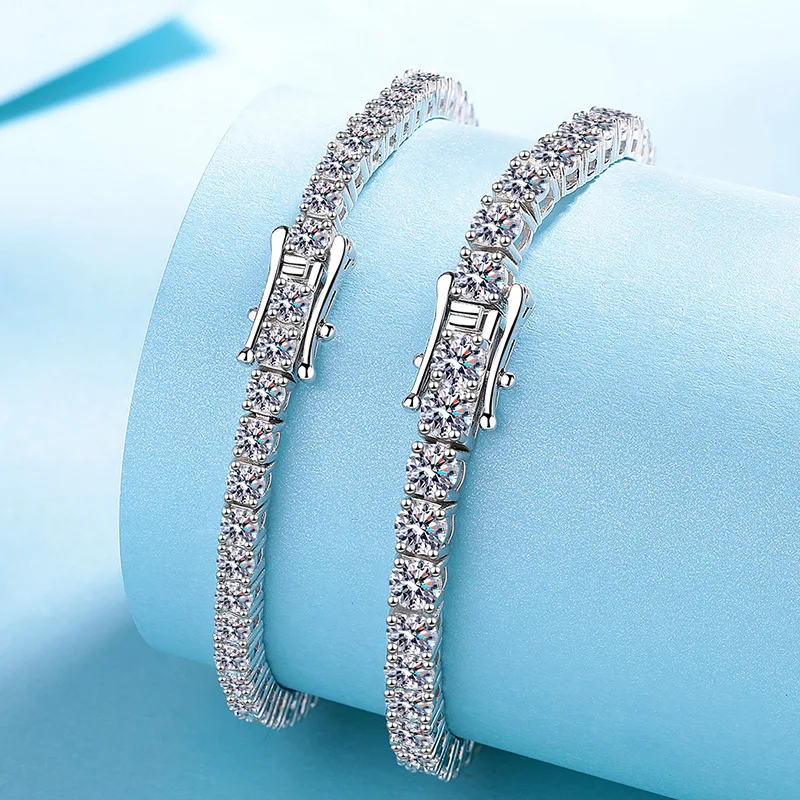 Tennis Chain Four Prong Full Paved Bracelet 18.5ct Women Moissanite PT950 Platinum - PT950 Platinum, Premium Durable Quality