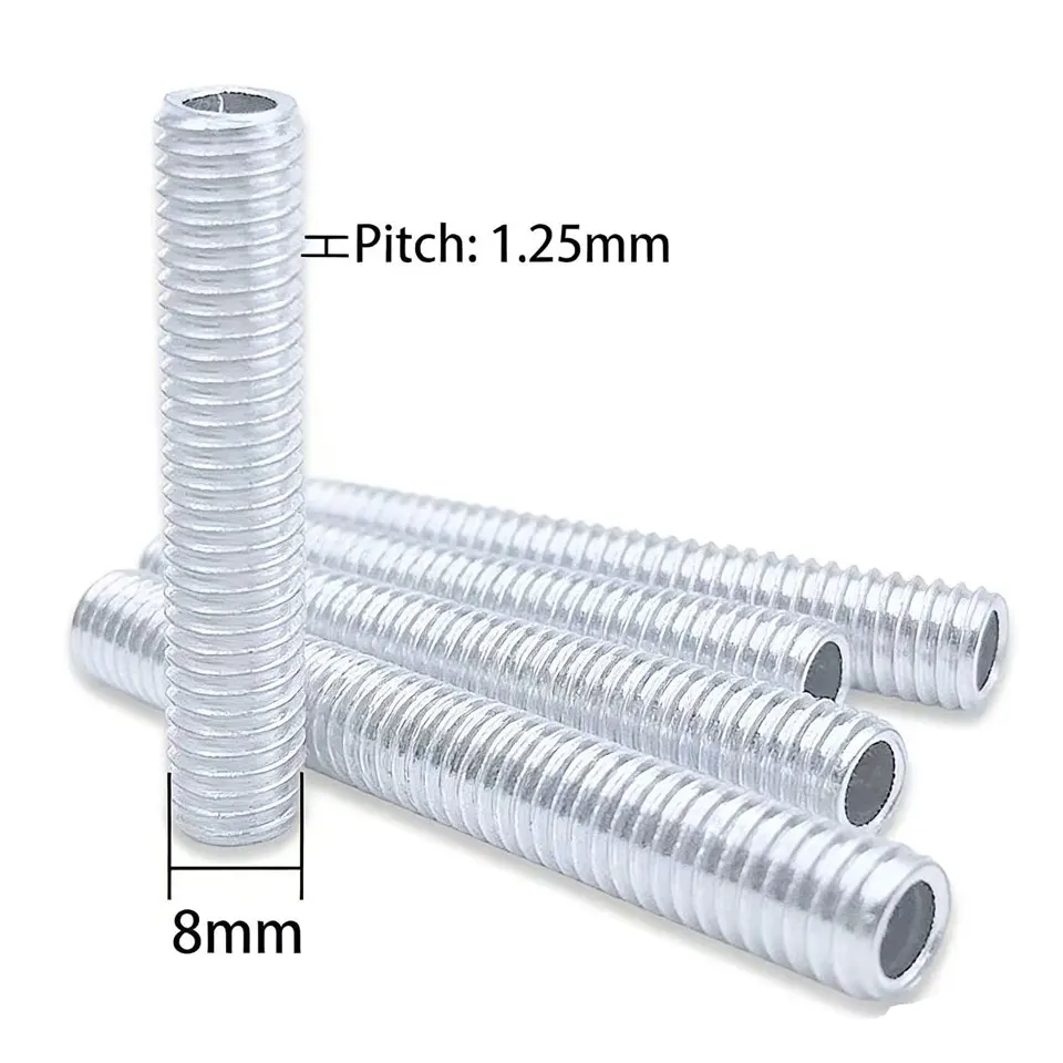 5Pcs M8 Hollow Full Tooth Tube Coarse Tooth Rod PItch 1.25mm Screw External Full Tooth Screw Connection Screw Lamp Parts
