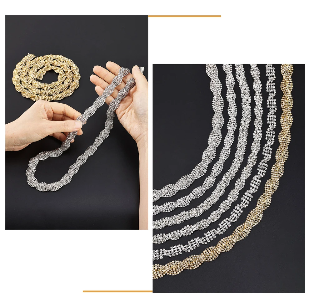 10 Yards Strass-Kette Kristall-Diamant-Accessoire DIY Bastelbedarf Geschenkdekoration Spiralförmiges Unregelmäßiges Strass-Band Nähzubehör – Detail 1