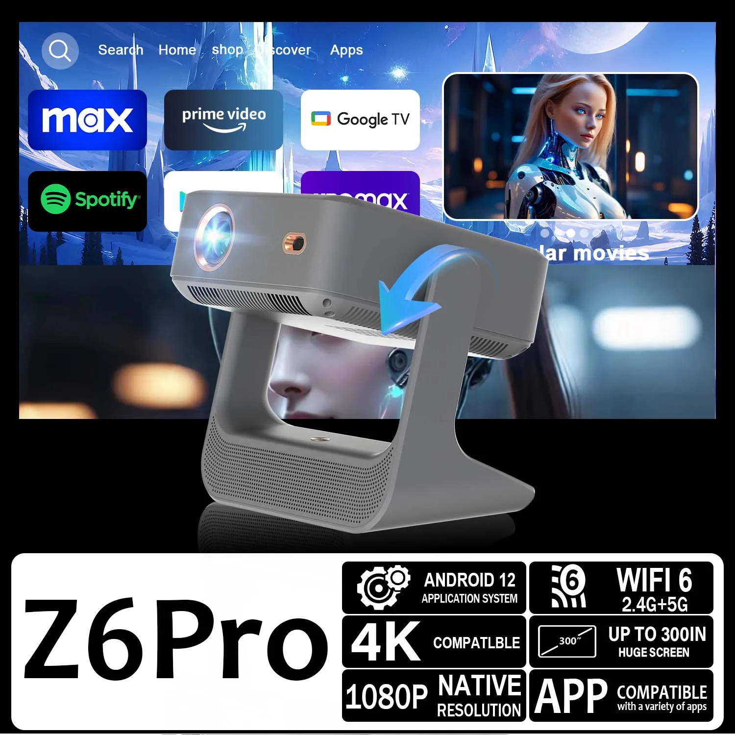 

Smart Sports Projector Android12 System Support APP Download No Remote Easy Use For Family and Staff