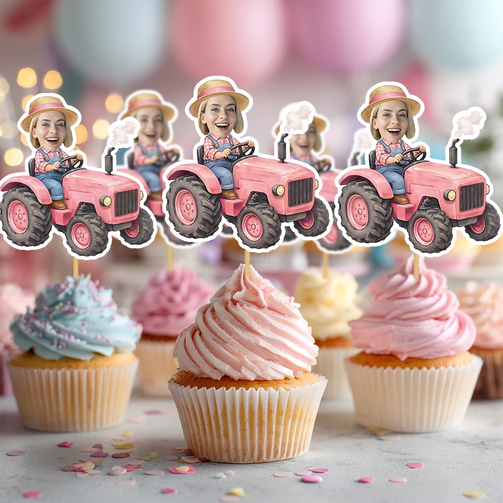 Personalized Farm Birthday Cupcake topper custom Farm Truck Pattern Party Cake Decorations Fruit Dessert Picks Party Supplies