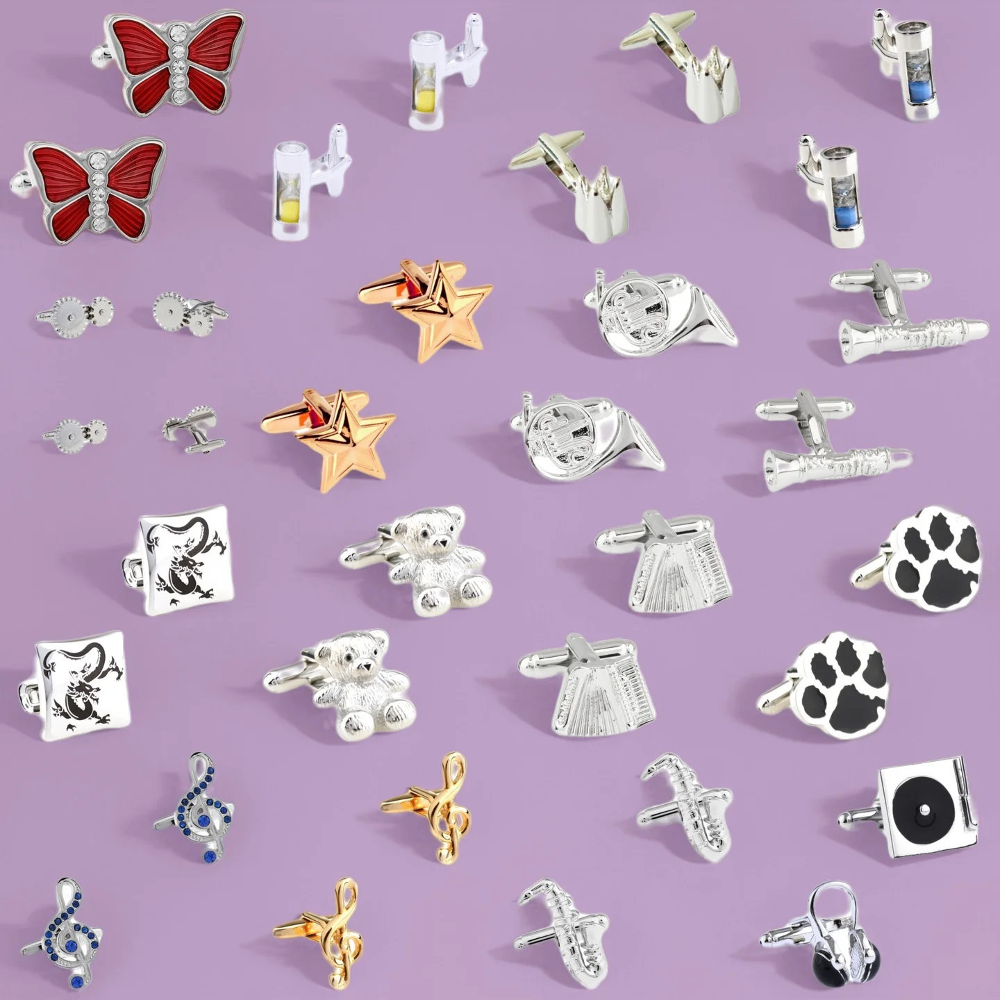 29 Styles Butterfly Dragon Bear Cufflinks Men Music Note Sand Clock Cuff Links 1 Pair