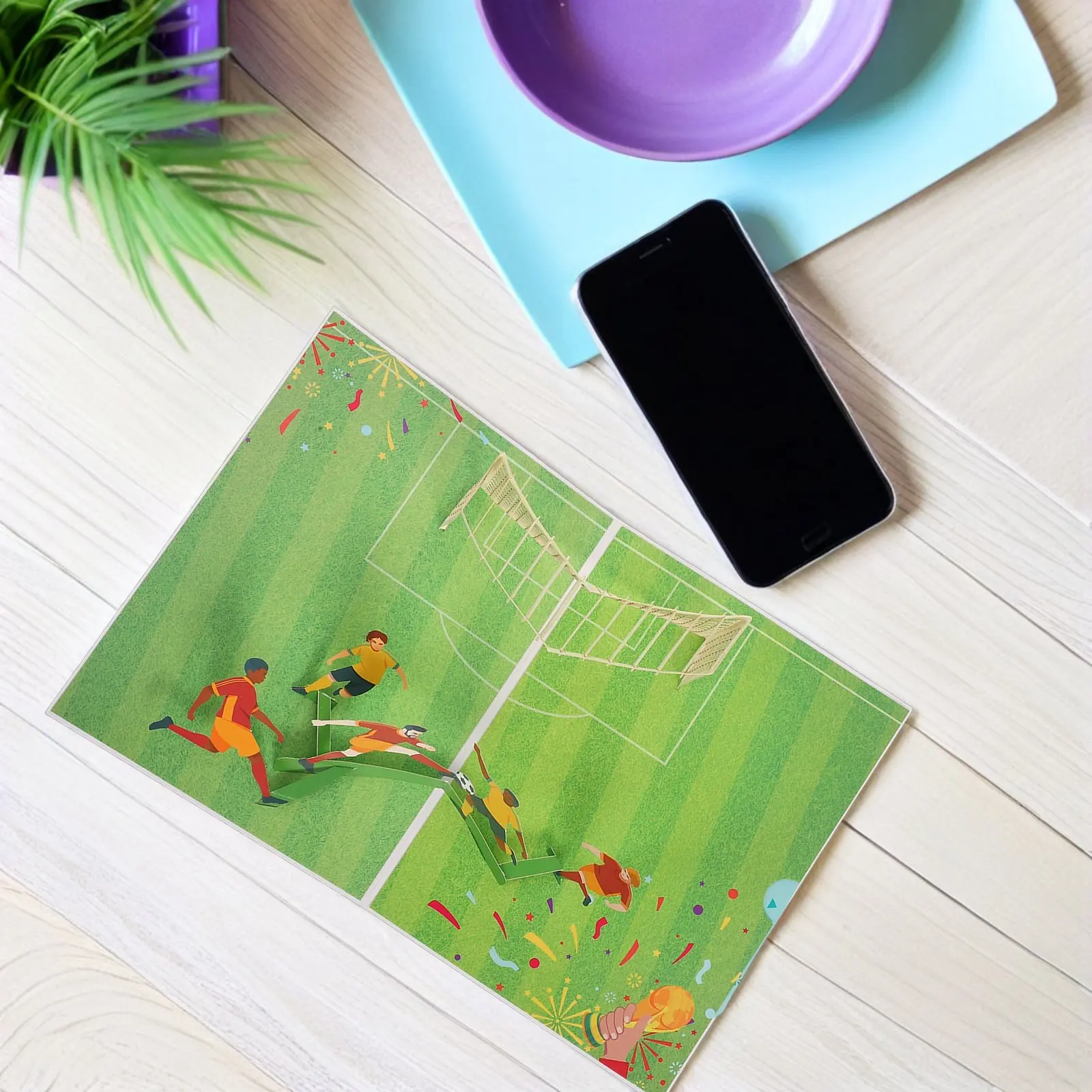 

3D Cartoon Soccer Greeting Card Thick Paper Small Birthday Card Unique Design Festive Decorative