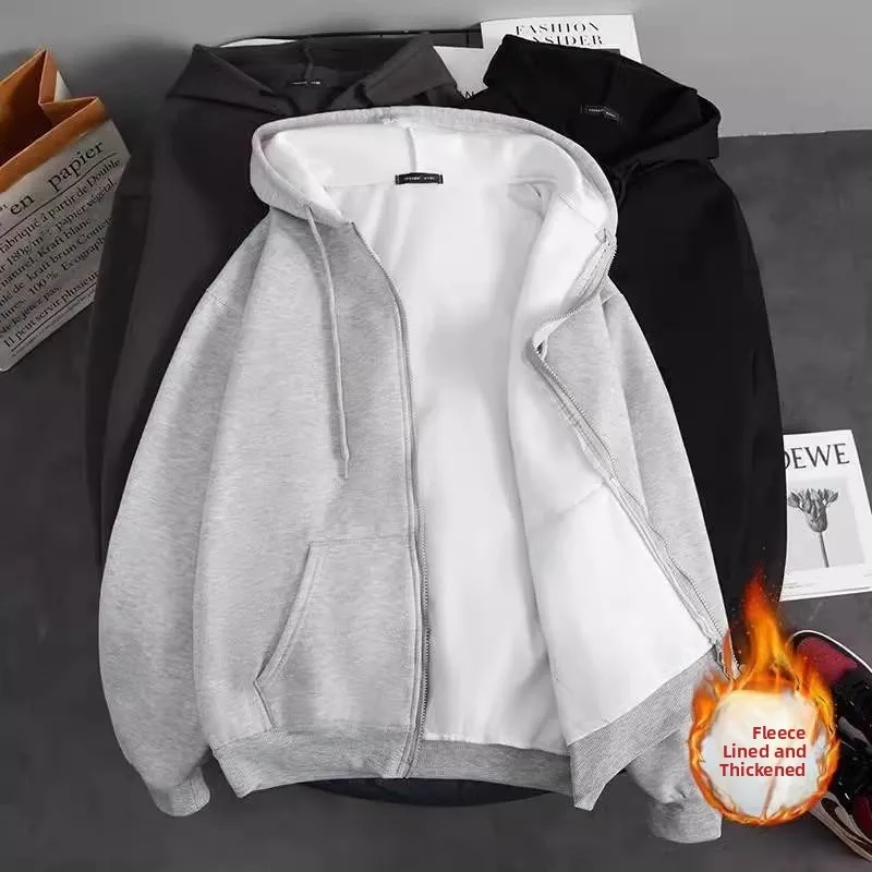 

Мужской кардиган-куртка с капюшоном, утепленный флисом, осенне-зимний, новый, повседневный, износостойкий, рабочая одежда, на молнии, с длинными рукавами
