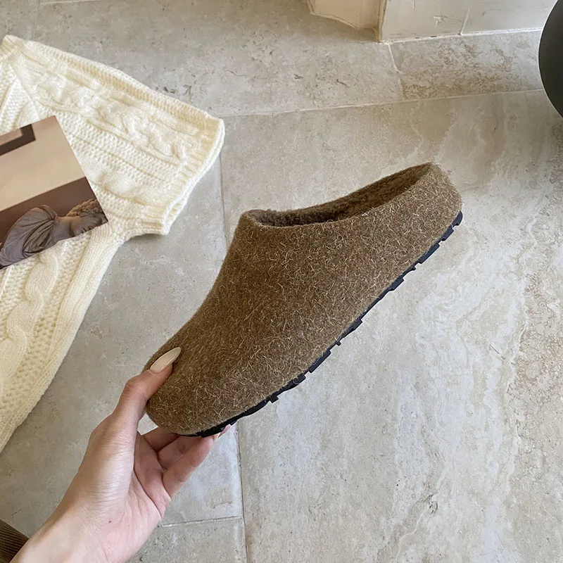 

Обувь, модные женские тапочки на плоской подошве с круглым носком, меховая обувь, женские шлепанцы, уличные домашние женские теплые меховые тапочки, сандалии-мюли, обувь