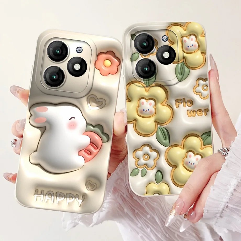 For ITEL A70 Phone Case 2023 New Fashion Soft Matte Silicone Rabbit Flower Goothic Style Funda For ITELA70 A665L A 70 Back Cover