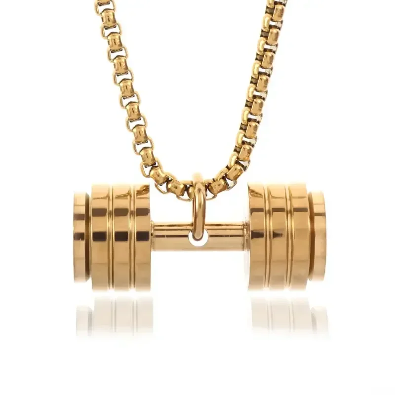 Stainless Steel Barbell Dumbbell Pendant Men\\\\\'s Fitness Bodybuilding Necklace Women\\\\\'s Gym Casual Sports Jewelry