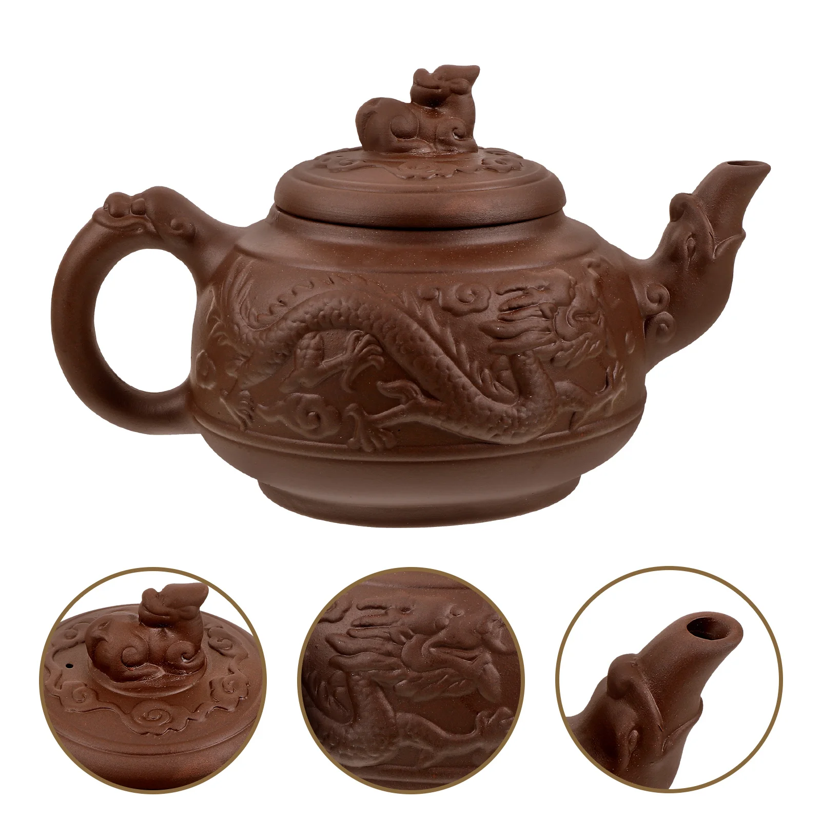 

Чайник из фиолетовой глины с тиснением дракона, керамический винтажный глиняный чайник для дома, ресторана, офиса, кунг-фу, чайник