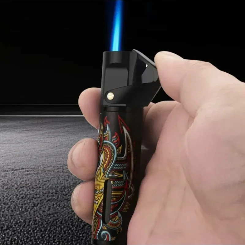 HONEST Metal Windproof Direct Blue Flame Butane Gas Lighter Transparent Gas Window Cool Color Printing Portable Cigar Lighters
