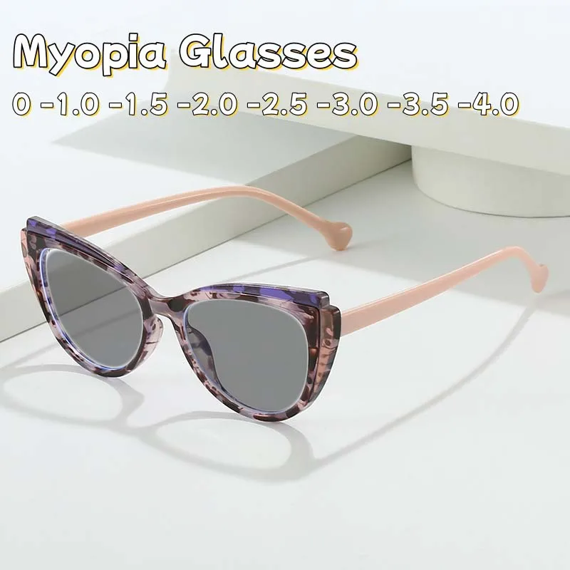 

New Fashionable Cat Eye Myopia Sunglasses Ladies' Vintage Multi-color High-definition Anti Blue Light Glasses Diopter To -4.0
