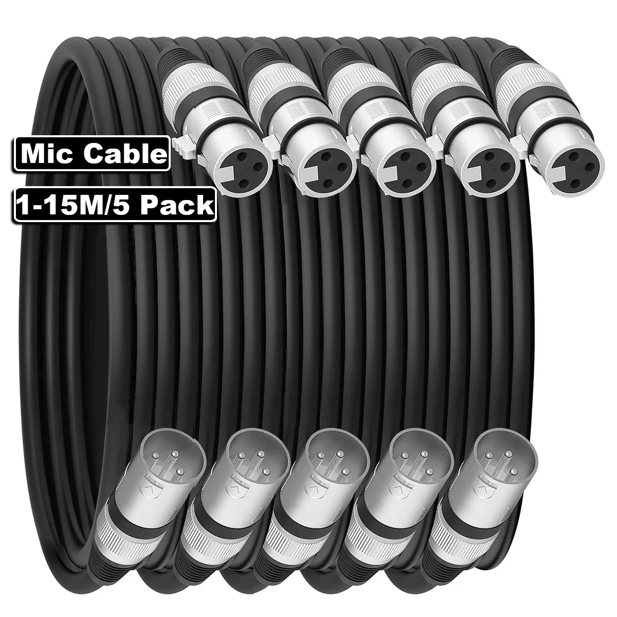 XLR Cable 5 Pack XLR Microphone Cable 3-Pin Male To Female Mic Balanced Cable Speaker Cord for Mixer Speaker Amplifier