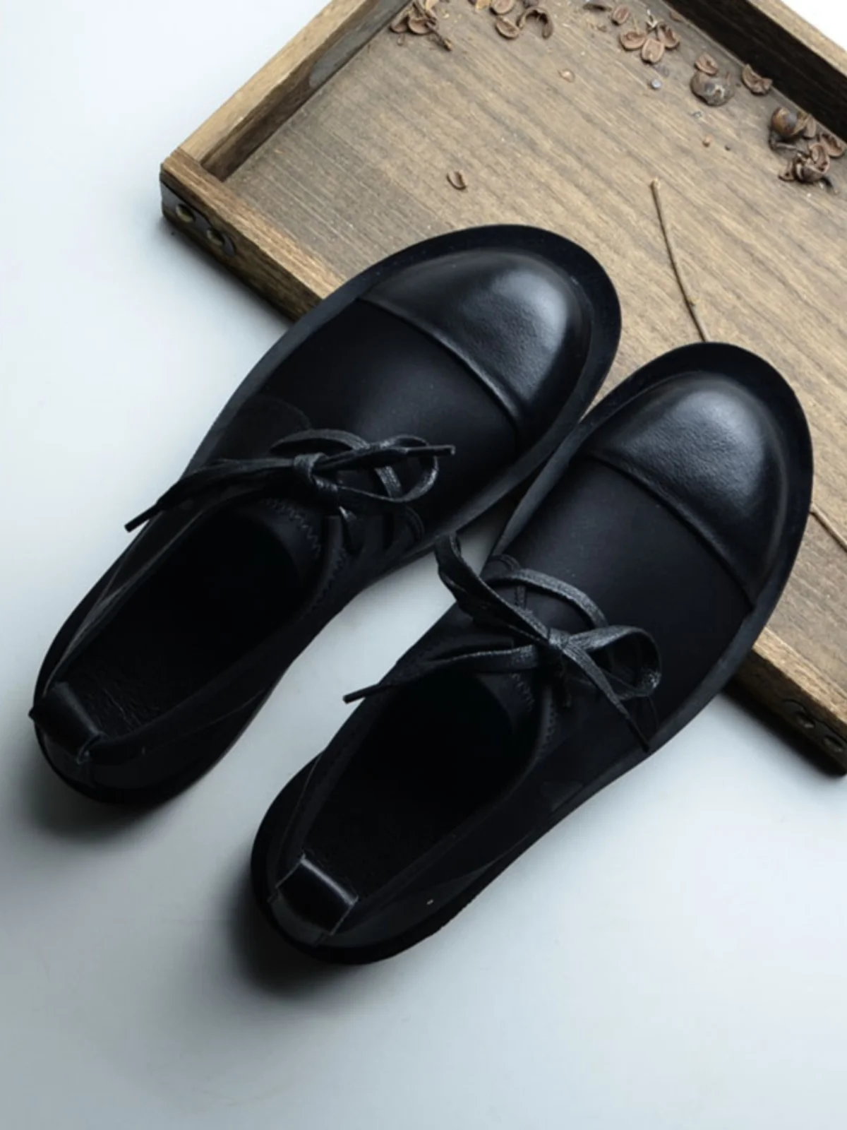 Retro Handmade Genuine Leather Low Top  Shoes Women's Trendy Single Shoes British Style Casual Shoes Deep Mouth Single ...