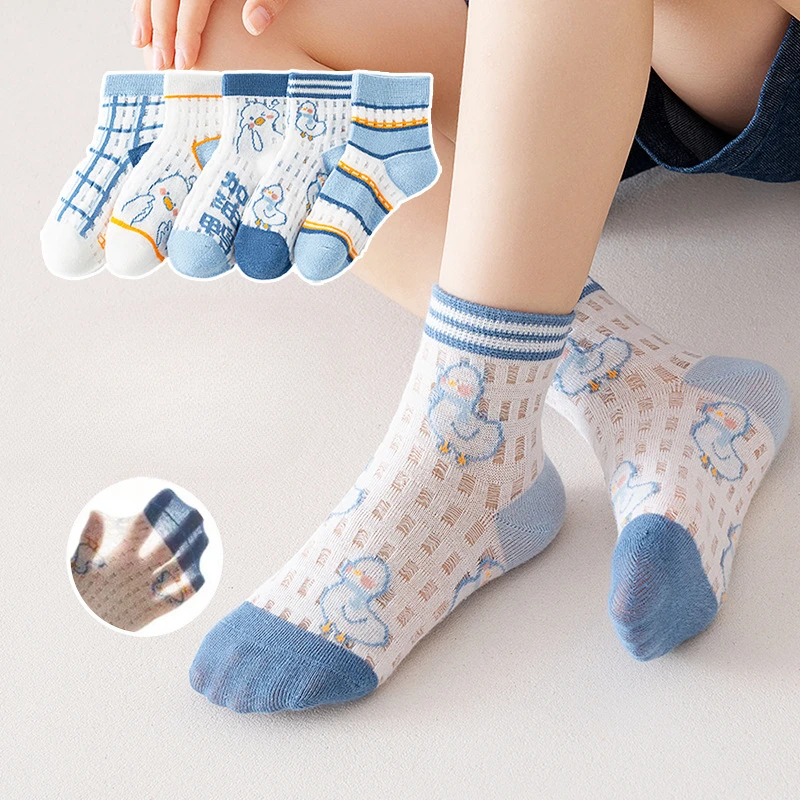 Five Pairs of Summer Thin Children\'s Cartoon Cute Fashion Foreign Boy Mesh Breathable Comfortable Cotton Short Socks