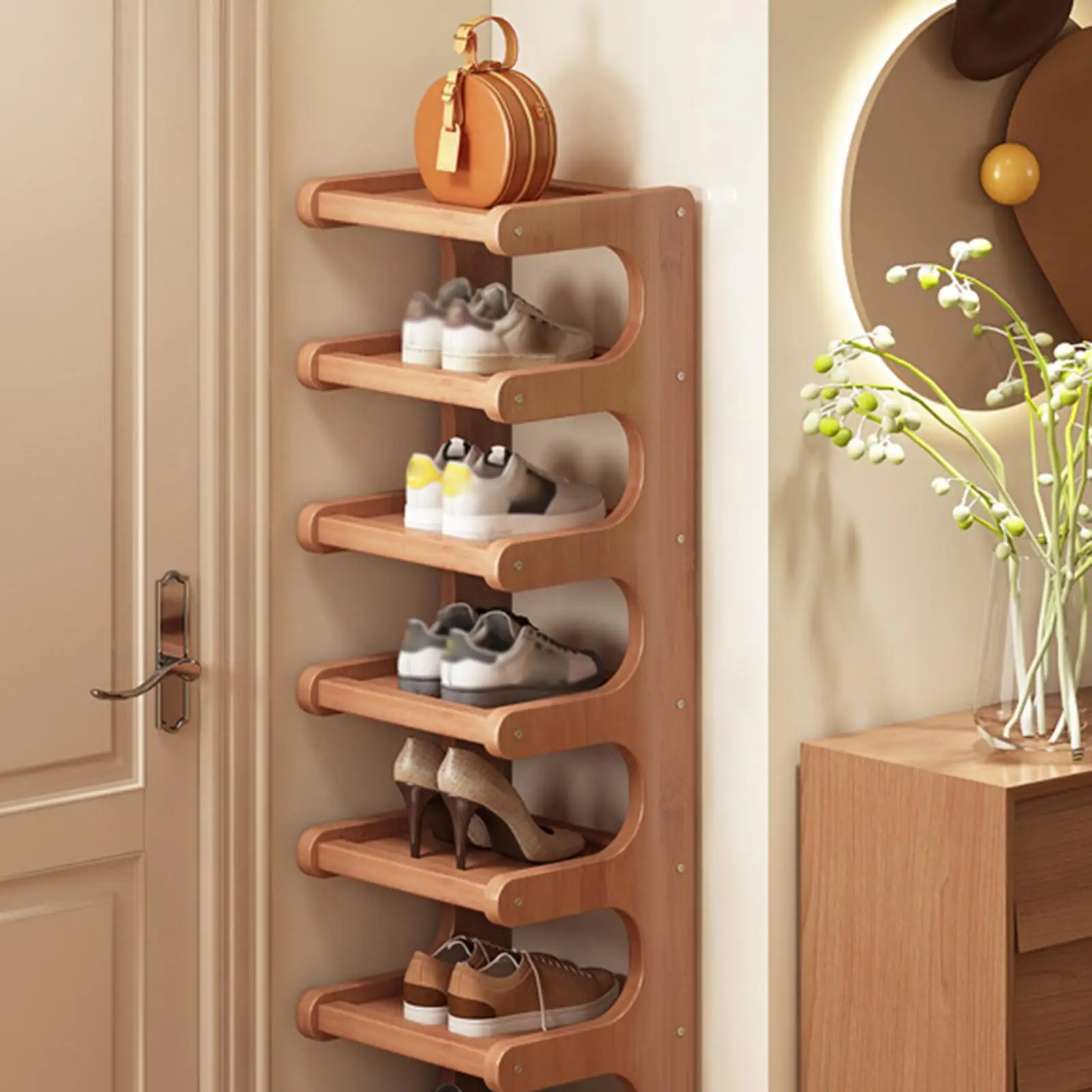 8 Tier Vertical Shoe Rack Narrow Shoe Tower Space Saving Rustic Shoe Shelf Shoe Storage Stand for Entryway Living Room Bedroom