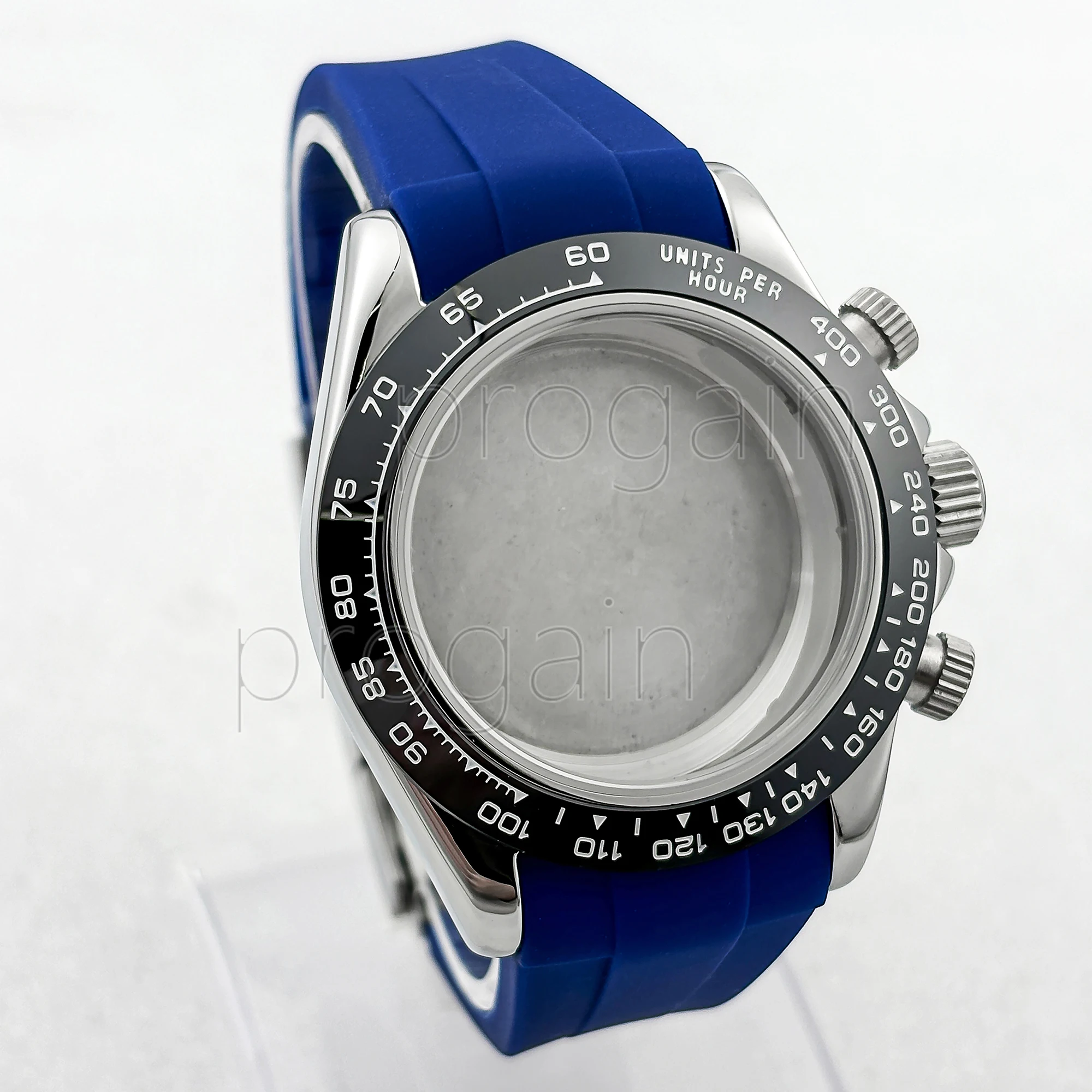 VK63 Case Rubber Strap Men's 39mm Watch Case Chronograph Quartz Watch Suitable for VK63 Movement Stainless Steel Watch Case