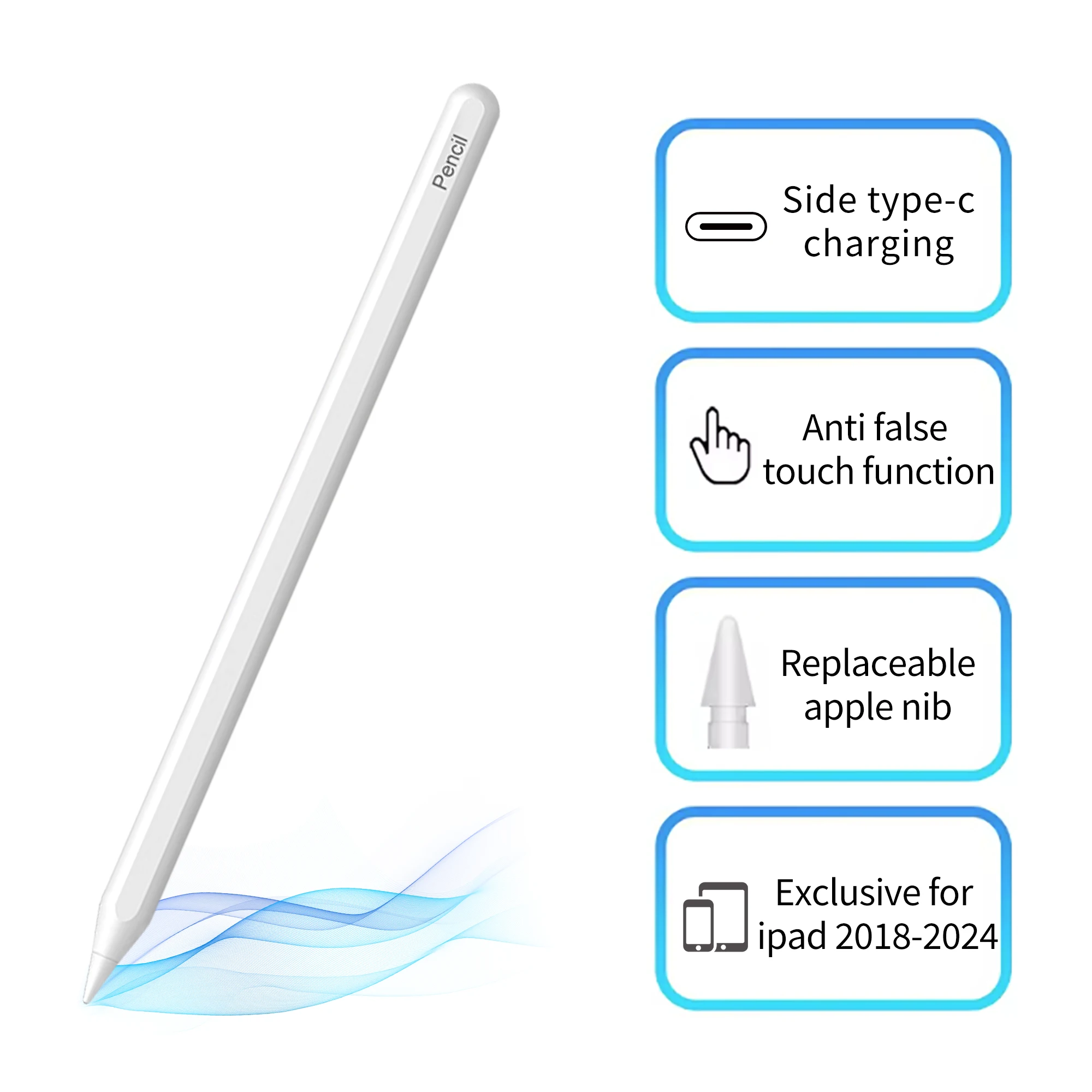 Simple Magnetic Adsorption Capacitive Stylus Pen with Tilt Sensitivity & Palm Rejection Custom Function iPad Compatible