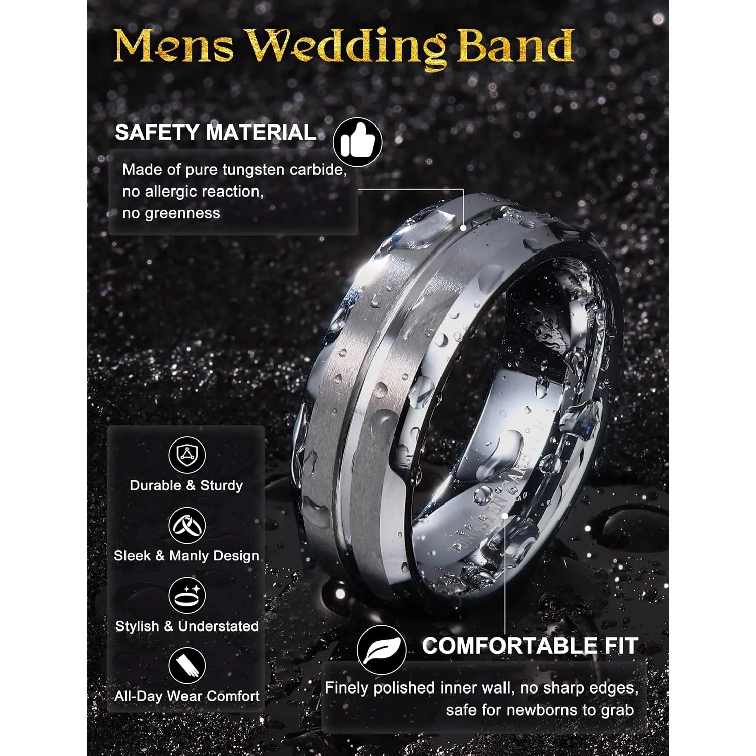 Bobisty Tungsten Wedding Rings for Men Wedding Band 8MM Mens Engagement Rings Groove Beveled Edges High Polish/Matte Finish Ring