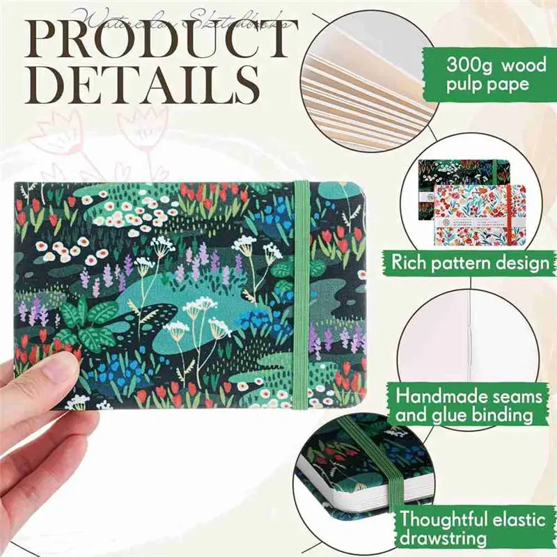 AED5-2Pcs كراسة الرسم بالألوان المائية 3.5X5.5In مجلة الألوان المائية المحمولة 20 ورقة/40 صفحة 140Lb/300Gsm لرسم الرسم #6