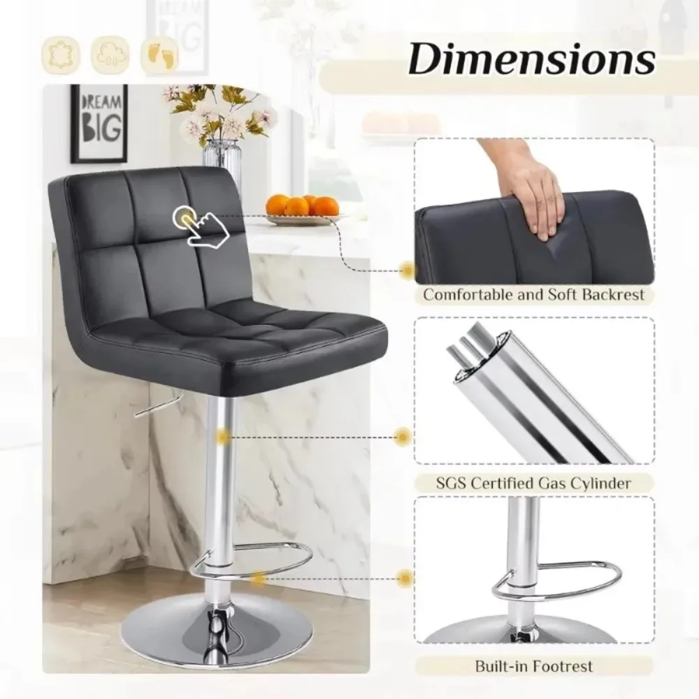 24 inch Bar Stools Set of 2 or 4,  Counter Height Bars Stoolss, Upholstered Bar stoolss w/Metal Base, PU Leather Saddle Stools