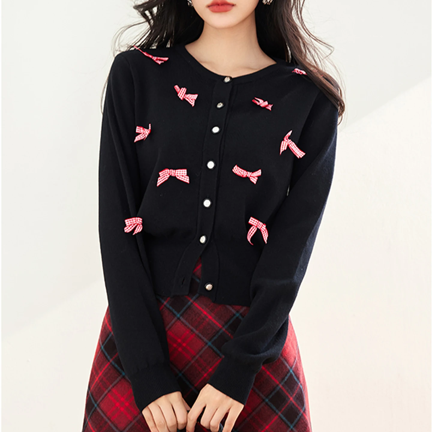 

Chic Bow Knit Cardigan Women Sweater Coat Autumn Winter Fashion Top