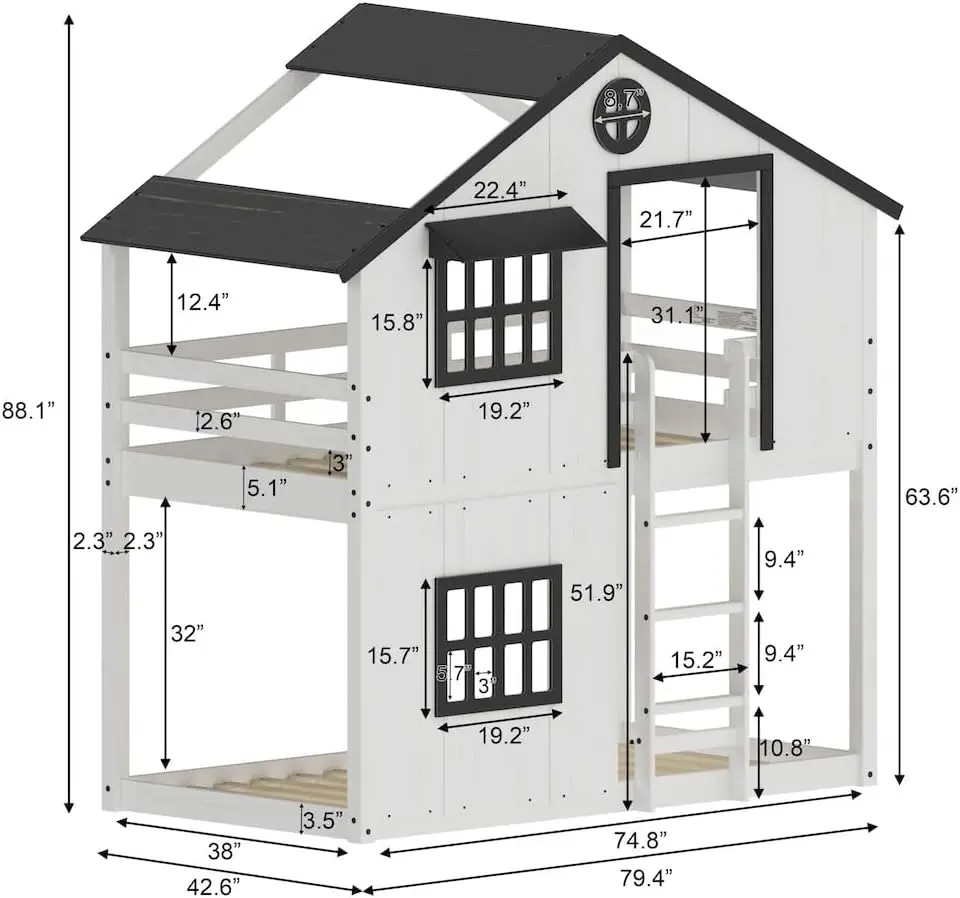 Child Craft Modern Farmhouse Twin Over Twin Etagenbett für Kinder, niedriges Montessori-Etagenbett aus Holz, leicht zugängliche Leiter auf der Oberseite