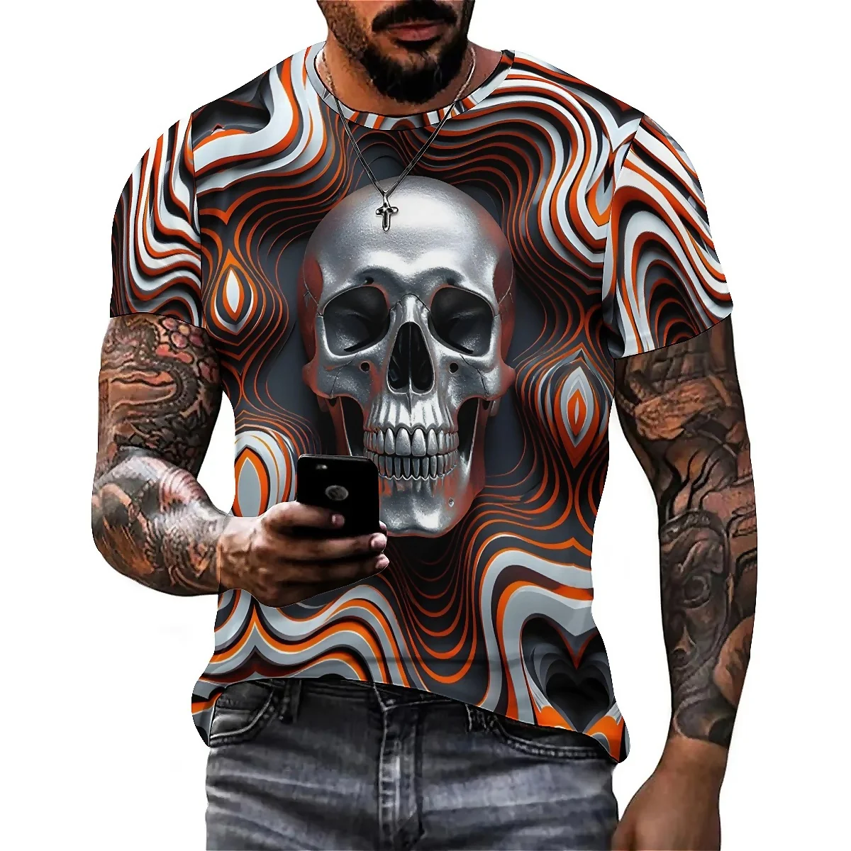 2027 New Style Abstract Dizzy Pattern Men's Custom Your Photo/Logo Wholesale T-Shirt Party T-Shirt Top Printed Short Sleeve