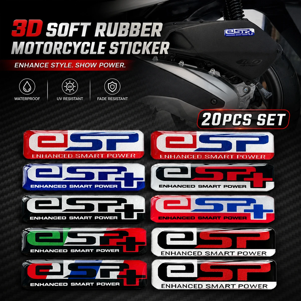 3D-Epoxidharz-Gel Motorrad-Aufkleber Moto Scooter Karosserie ESP Logo Emblem Abzeichen Aufkleber Zubehör für PCX ADV Vario Click Beat