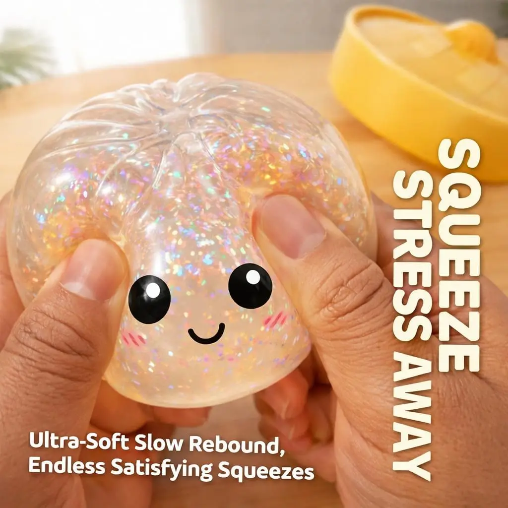 Large Dumpling Stress Ball with Steamer Colorful Squishy Bun Sensory Toy for Anxiety Relief, Squeeze Dough Ball for Adults&Kids image 2