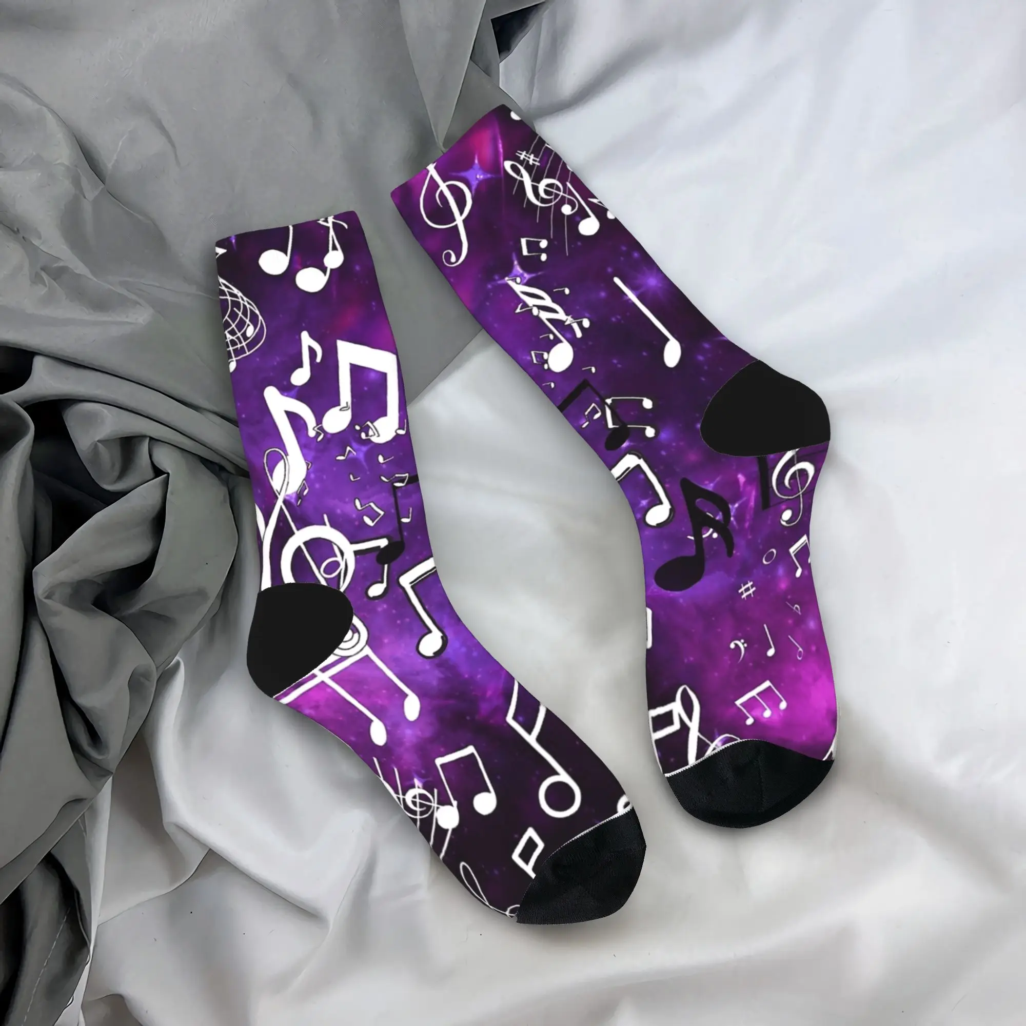 

Фиолетовые светящиеся носки с музыкальными нотами, чулки с узором, противоскользящие мужские носки, средние мягкие зимние забавные носки для скейтборда