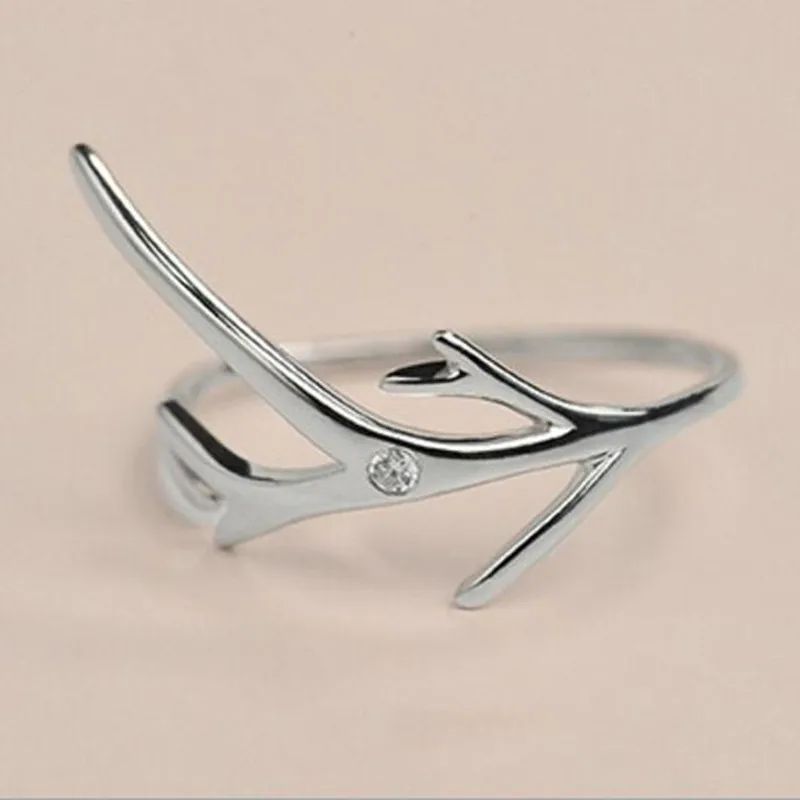 Exquisite Leaves Crystal Inlay Simple Beautiful 925 Sterling Silver Jewelry Opening Hypoallergenic Rings   R176