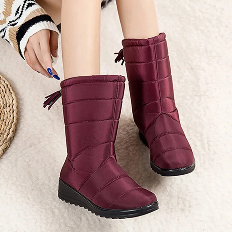 Winter Boots Women\'s Mid-Calf Snow Boots Women Shoes Wedges Keep Warm Fur Female Boot Shoes Chaussure Femme Botines Mujer 2024