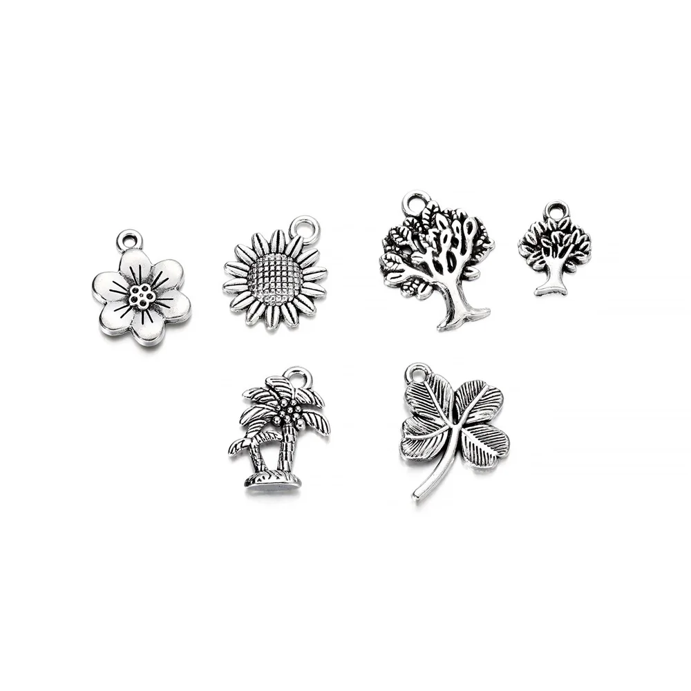 

6Pcs/Lot Antique Silver Color Charms Tree Leaf Flower Mixed Pendants for DIY Handmade Jewelry Making Findings Accessories