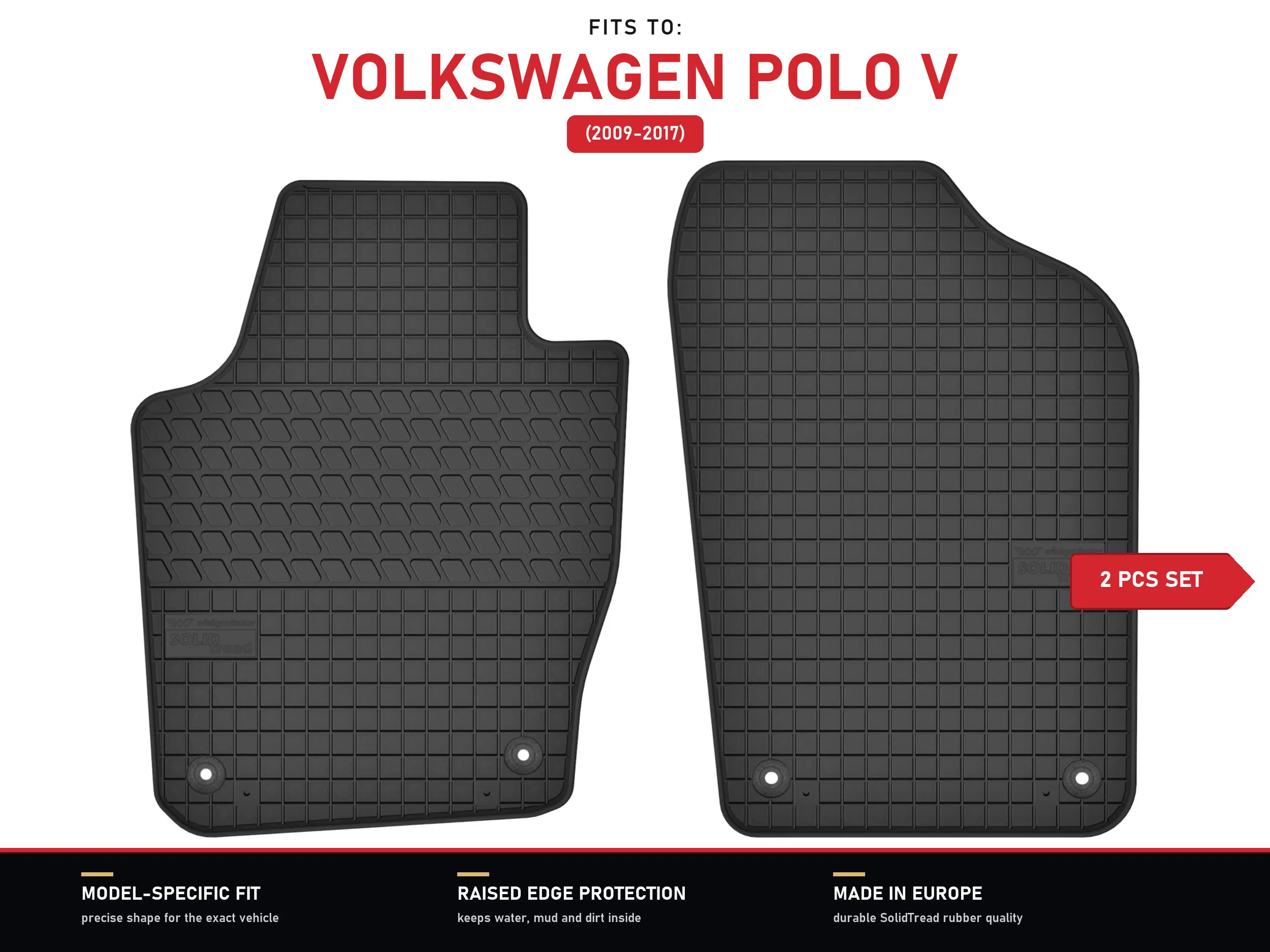 Rubberen matten voorzijde voor: Volkswagen Polo V 2009-2017 hatchback