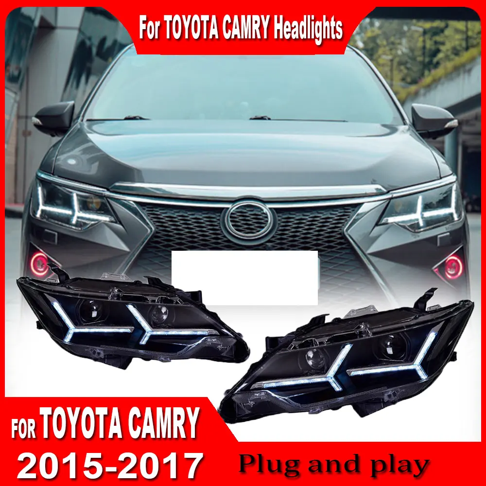 Car Headlamp For Toyota Camry 2015 2016 2017 Headlights Modified Head Lamp Lens Xenon HeadLight LED Daytime Running Lights