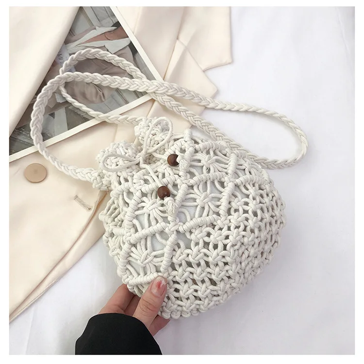 2024 Summer Beach Handbags For Women Vintgae Bohemia Khaki White Weave Shoulder Bag Crossbody Fashion Casual Ladies Handbags