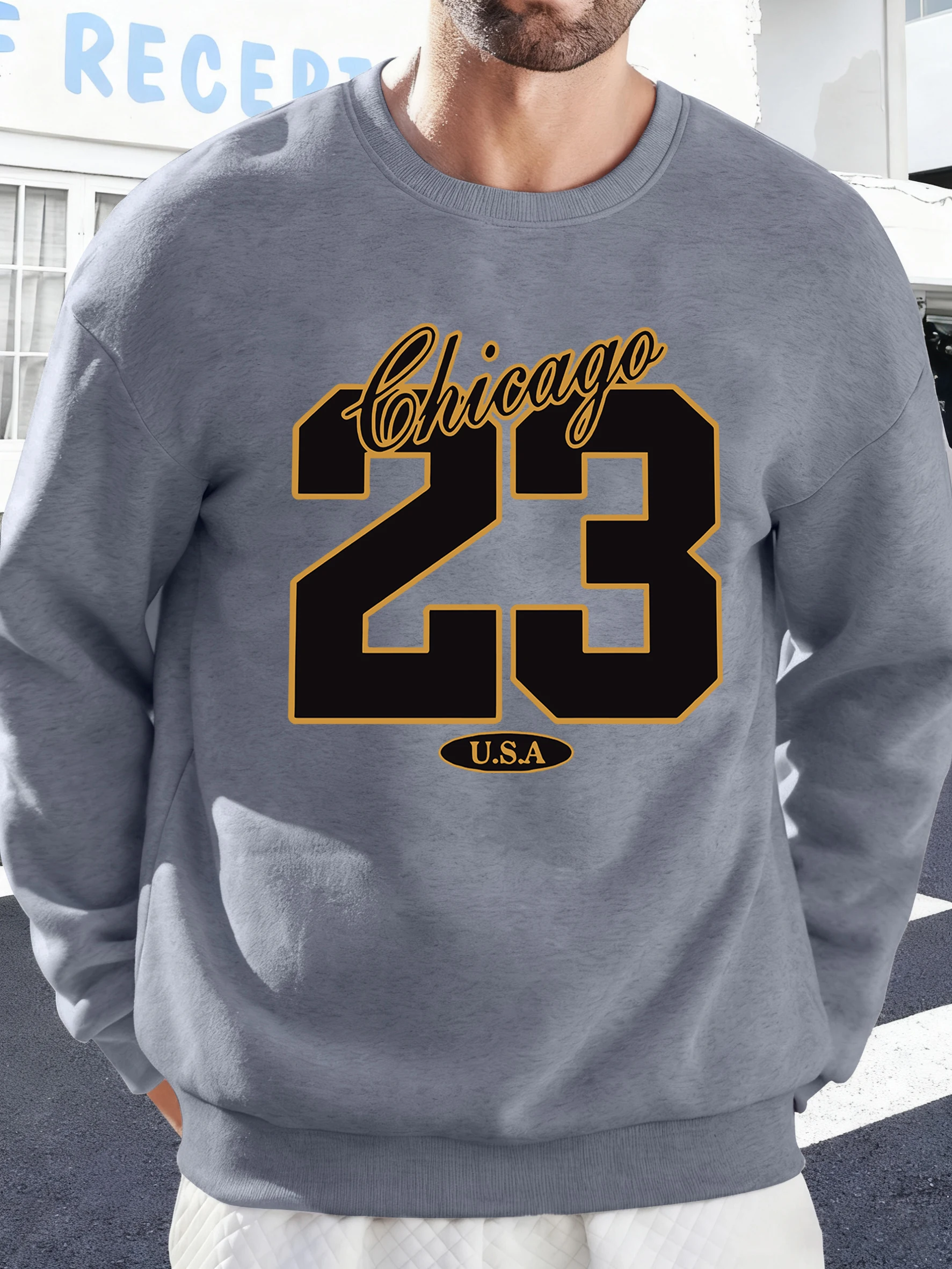 Chicago USA Nummer 23. Drucke Herren Pullover Weiches Fleece-Sweatshirt O-Ausschnitt Herbstkleidung Tägliche bequeme Hoodies Street Fashion Top