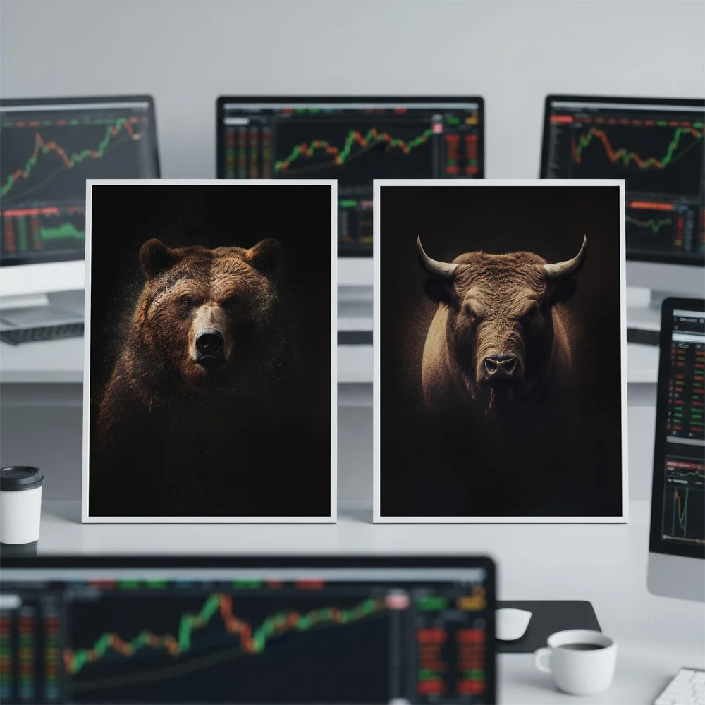Abstract Picture of Bull and Bear Patterns, Art Prints, Stock Market-themed Wall Decorations Financial Office Decorations