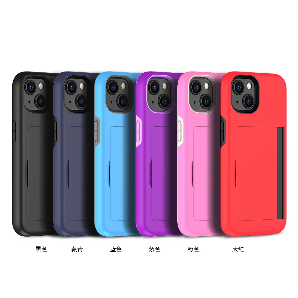 

Armor Case for iPhone 14 Max, 14 Pro, 13 Mini, 12, 11, XS, XR, X, SE, Candy Color Card Slots Cover