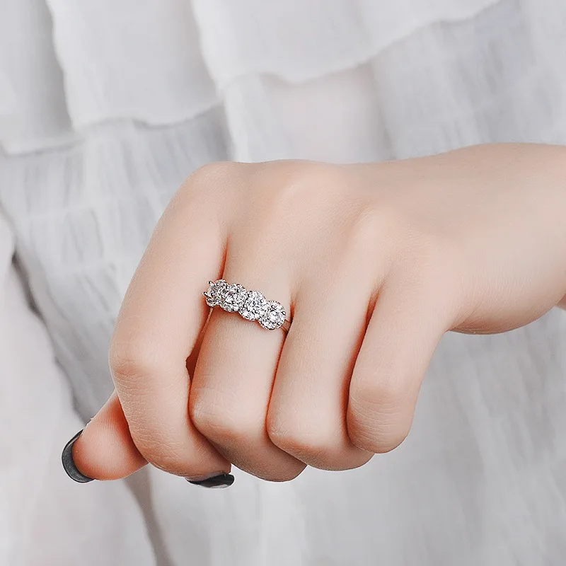 Hot Sale S925 Sterling Silver Ring Micro Set Real Zircon Engagement Ring Strip Style