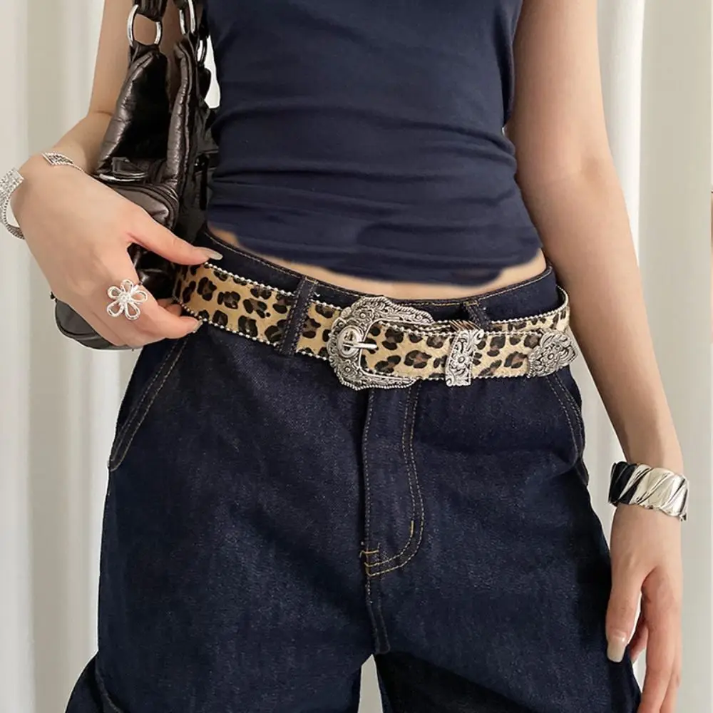 Vintage Designer Rivet Waist Belt Punk Style Gothic Leopard Print Belt American Y2k Women's Waist Belt Streetwear
