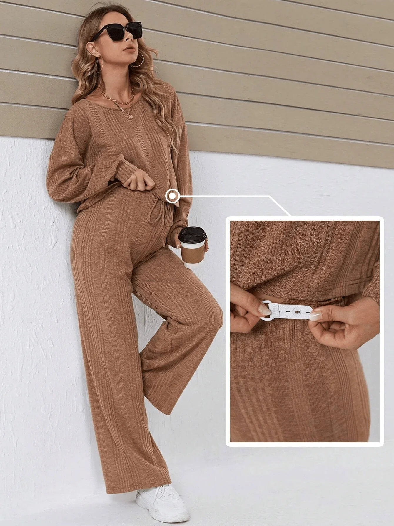 2-piece set, maternity casual sports sweater set, autumn and winter women's trousers, long sleeves, casual and comfortable maternity clothes.